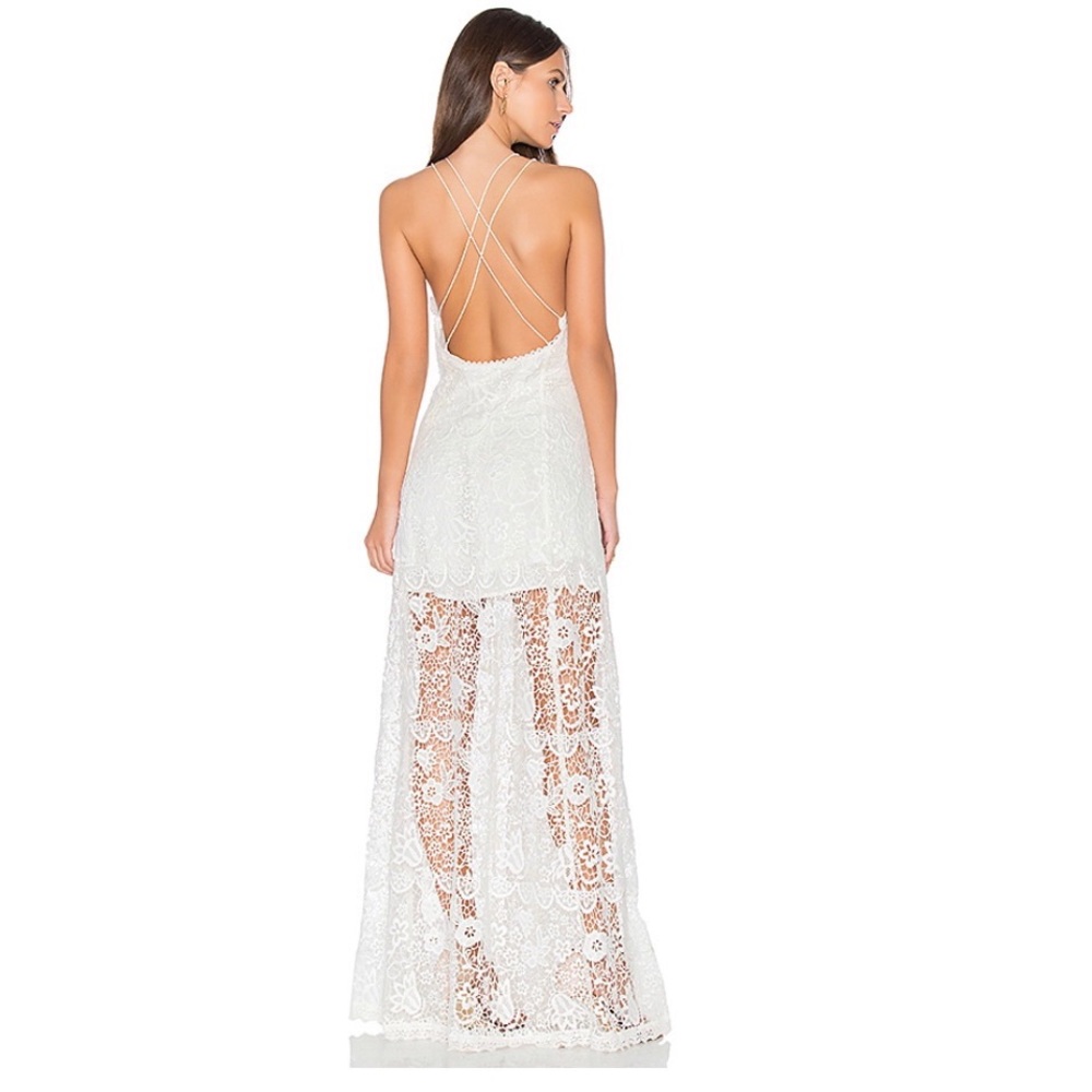 TJD White Lace Boho Fez Maxi Dress